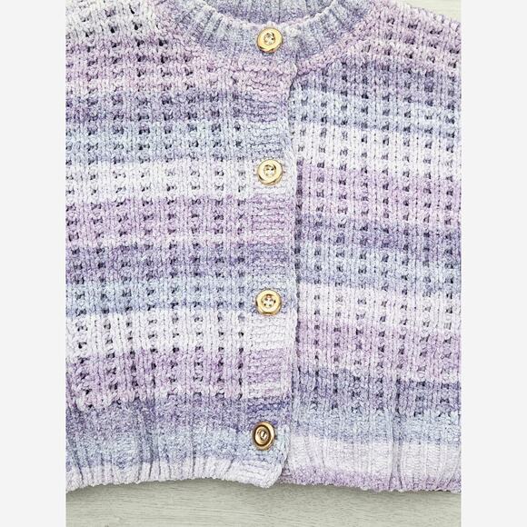 Handmade Girls Size 8 Sweater Jacket Button Purple Knit Crop Waist Long Sleeve - Picture 3 of 8